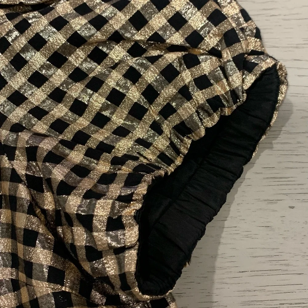 J. Crew Black and Gold Checkered Blouse
